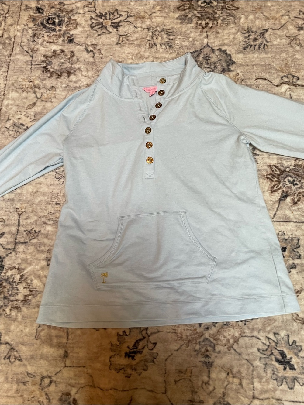 Lilly Pulitzer light blue long sleeve top with gold accents
